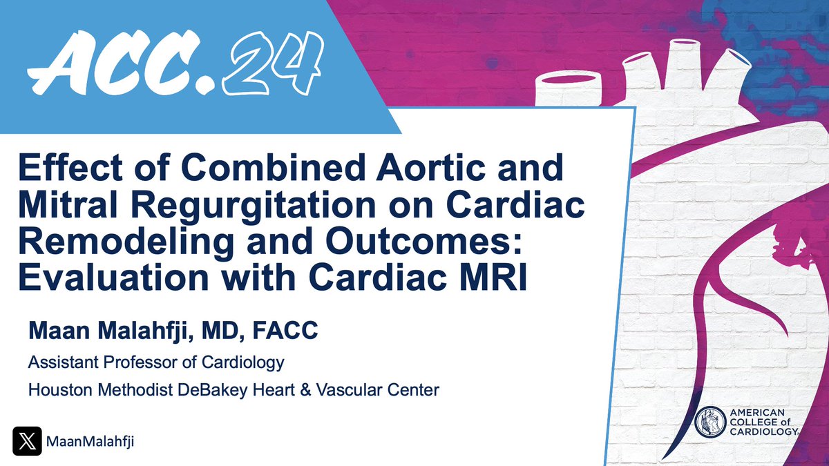 Join us Sunday 8 am at #ACC24 in the highlighted original research & year in review session (B213), I'll be presenting our multi-center SCMR registry findings on mixed VHD (AR+MR) @SCMRorg @ACCinTouch @HMethodistCV