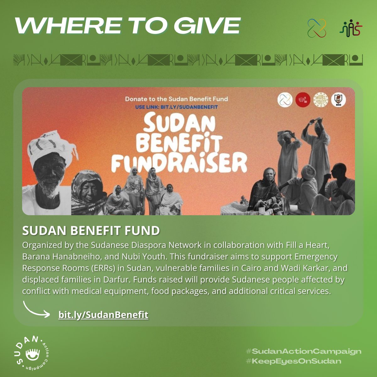Donate to Sudanese-Led & Run Initiatives (1/3)

For a comprehensive list of initiatives and family fundraisers to support, please visit nasalsudan.com/donate

#KeepEyesOnSudan #SudanActionCampaign

#EyesOnDarfur #TalkAboutSudan #SudanUpdates #SaveSudan