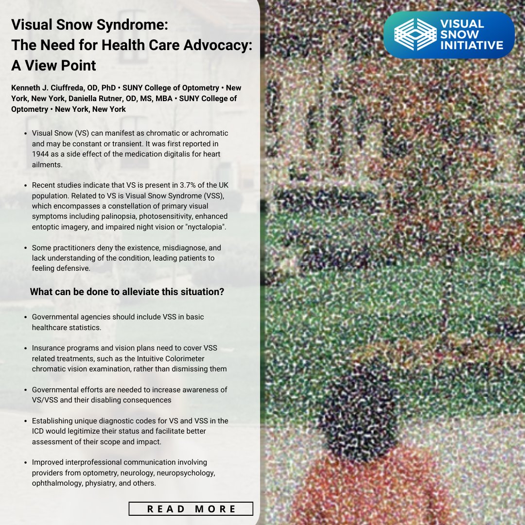 Check out the 'Visual Snow Syndrome: The Need For Health Care Advocacy: A View Point' article! 🔗: tr.ee/wPUqlhO_n9 #VisualSnowSyndrome #VisualSnowInitiative #VisualSnow #VSS #VSI