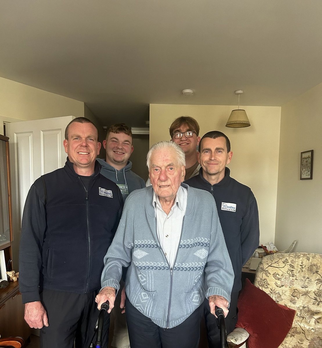 Happy 101st Birthday Edward Hendley. 
He’s had a lovely day with lots of visitors and a tasty fish &amp; chip lunch.
Been for his evening walk and now for an early night. 
Happy Birthday Grandad Ted x