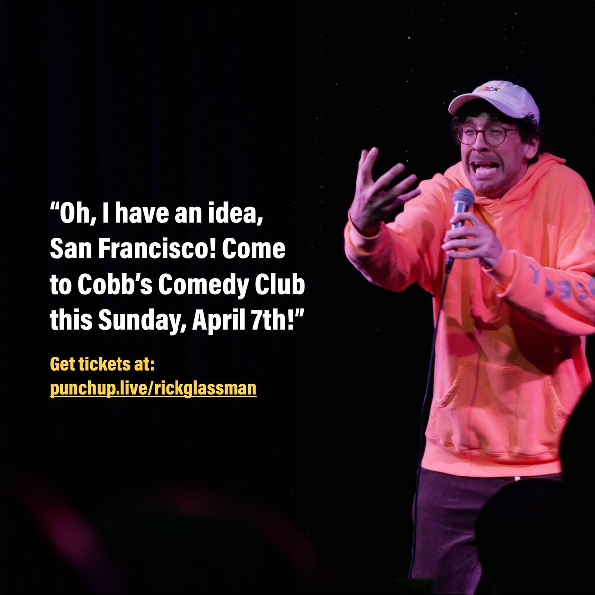 San Francisco! This Sunday I’m performing at @CobbsComedyClub! Get 🎟️🎟️ tickets here: punchup.live/rickglassman