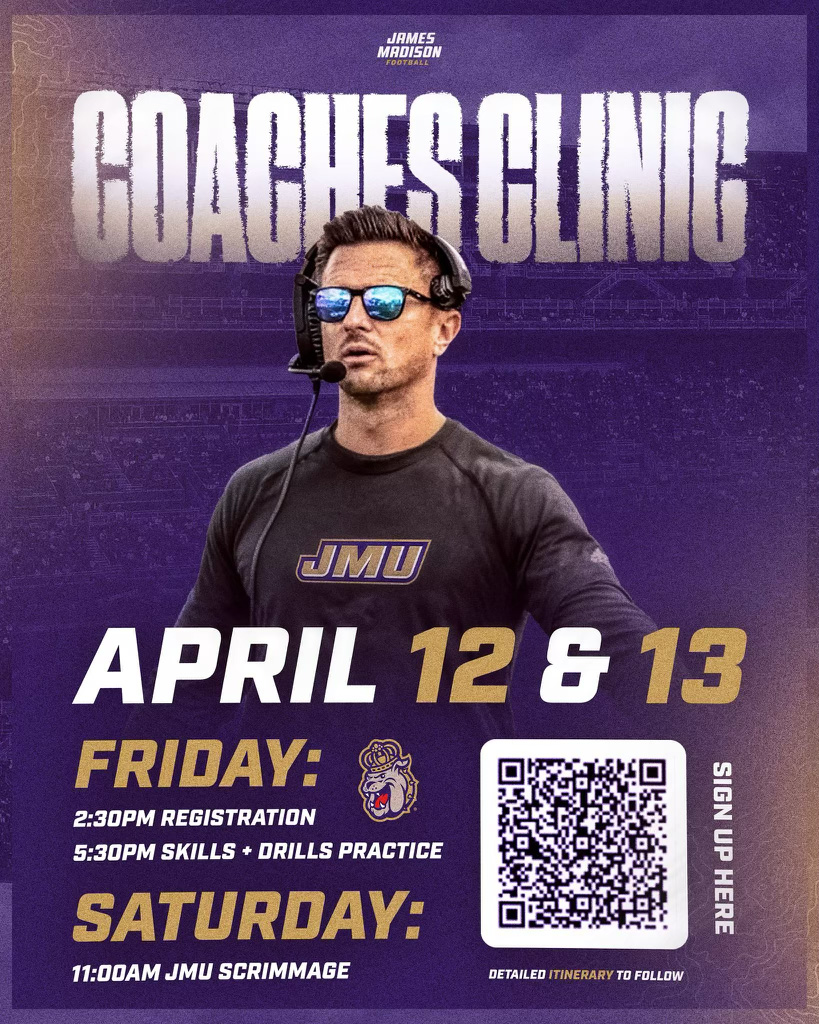 One week left until our JMU Coaches Clinic! Register by Wednesday to secure your spot. ➡️ bit.ly/3xxDw2F #GoDukes