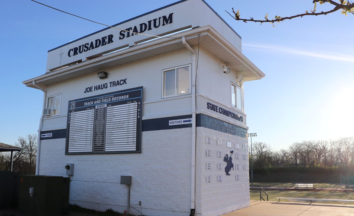 StDominicHS's tweet photo. St. Dominic is pleased to showcase the newly installed Track and Field Record Board at the Joe Haug Track, as we welcome 11 schools to today's St. Dominic Track Invitational. Best of luck to all teams! https://t.co/W8r5CDw5Y1
