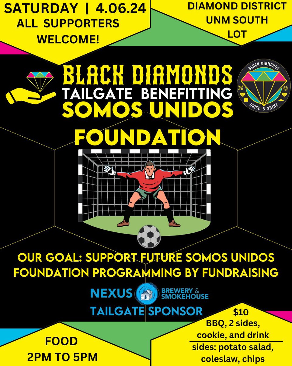 United family and Friends...our goal is to raise money to support future @SomosUnidosFdn programming and we plan to do that through our tailgate. Please consider stopping by and picking up a plate. We’d like to thank @NexusBrewery for sponsoring this effort. #CookingForCauseNM