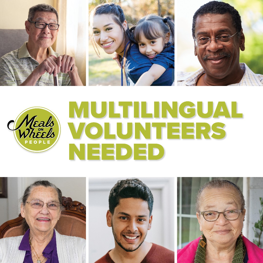 We're looking for volunteers who speak multiple languages to help our participants feel at home in our dining centers. Your presence can make all the difference in creating a warm and inclusive atmosphere. Visit mowp.org/volunteer and join us in spreading warmth and welcome!
