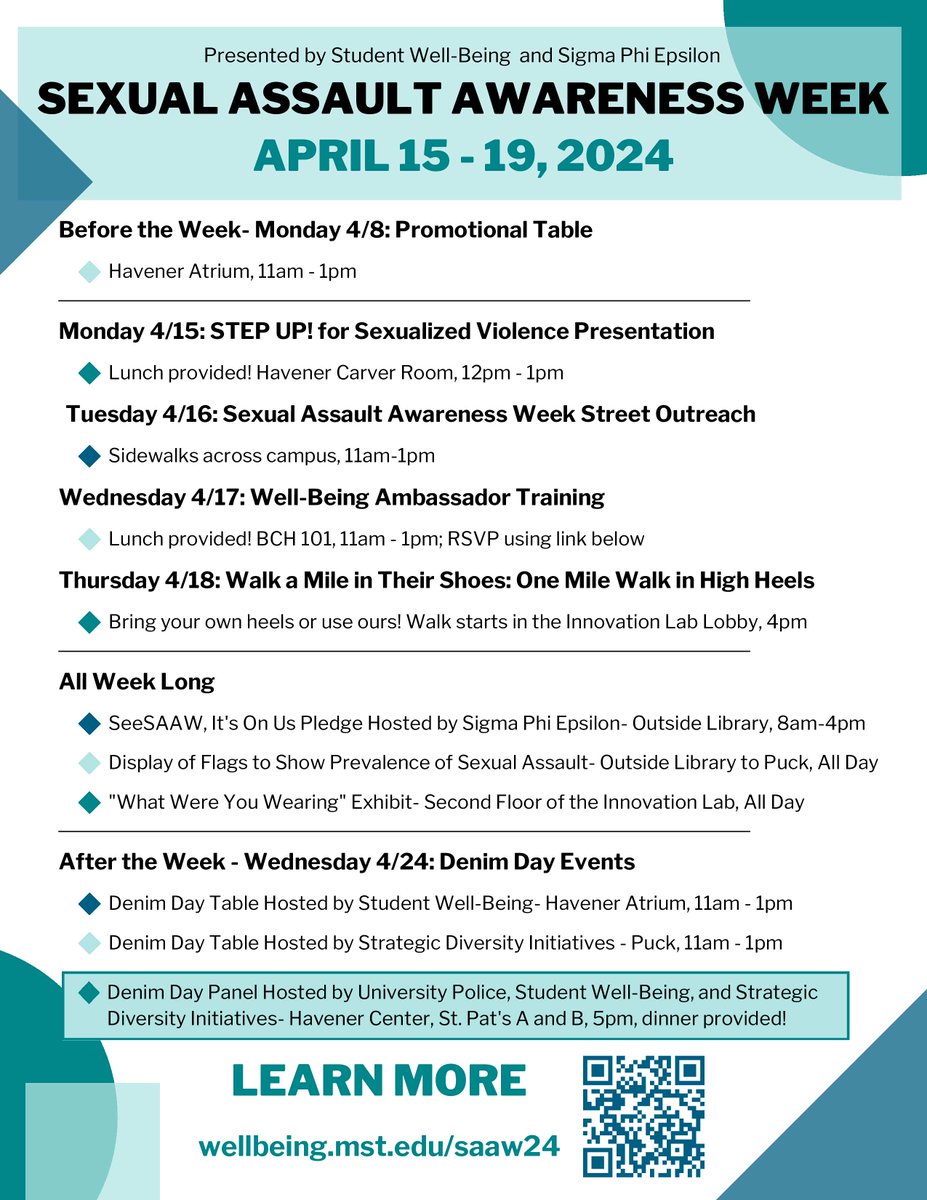 SandTGrdStudies's tweet photo. Make sure you check out the promotional table in Havener Center on Monday 4/8 in preparation for Sexual Assault Awareness Week. #WellBeing #Miners #Awareness https://t.co/TKyuCHfeD3