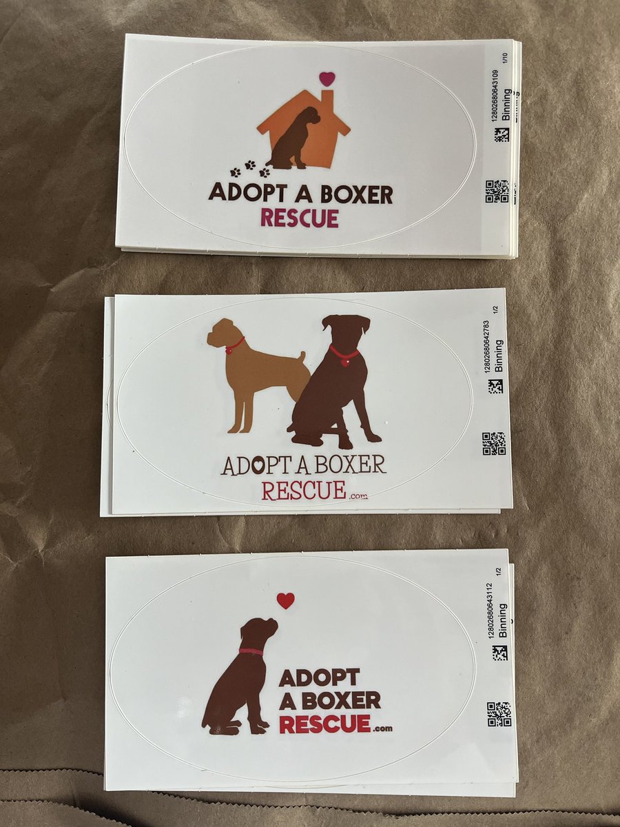 Our new bumper stickers just arrived . We just had to share. We are so proud of them. It’s good advertising for the boxers. Now in our shop . adoptaboxerrescue.com #boxer #boxerdog #boxerlover #weekend