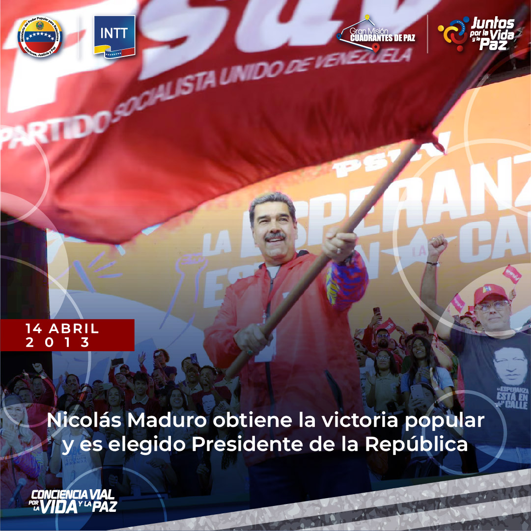#Efeméride 🗓️| El #14Abr del 2013 Nicolás Maduro Moros fue electo por el  Pueblo como Presidente de la República Bolivariana de Venezuela para su primer período en la presidencia.
-