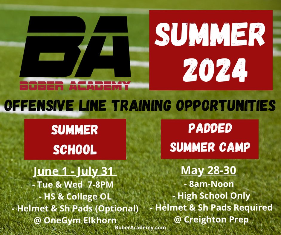 🏈We have some great opportunities for Offensive Linemen to get better this Summer. Links to register 👇 
3 Day Padded Camp 
bit.ly/BA24SummerCamp
Summer School
bit.ly/24BASummerScho…
#boberacademy @chrisbober