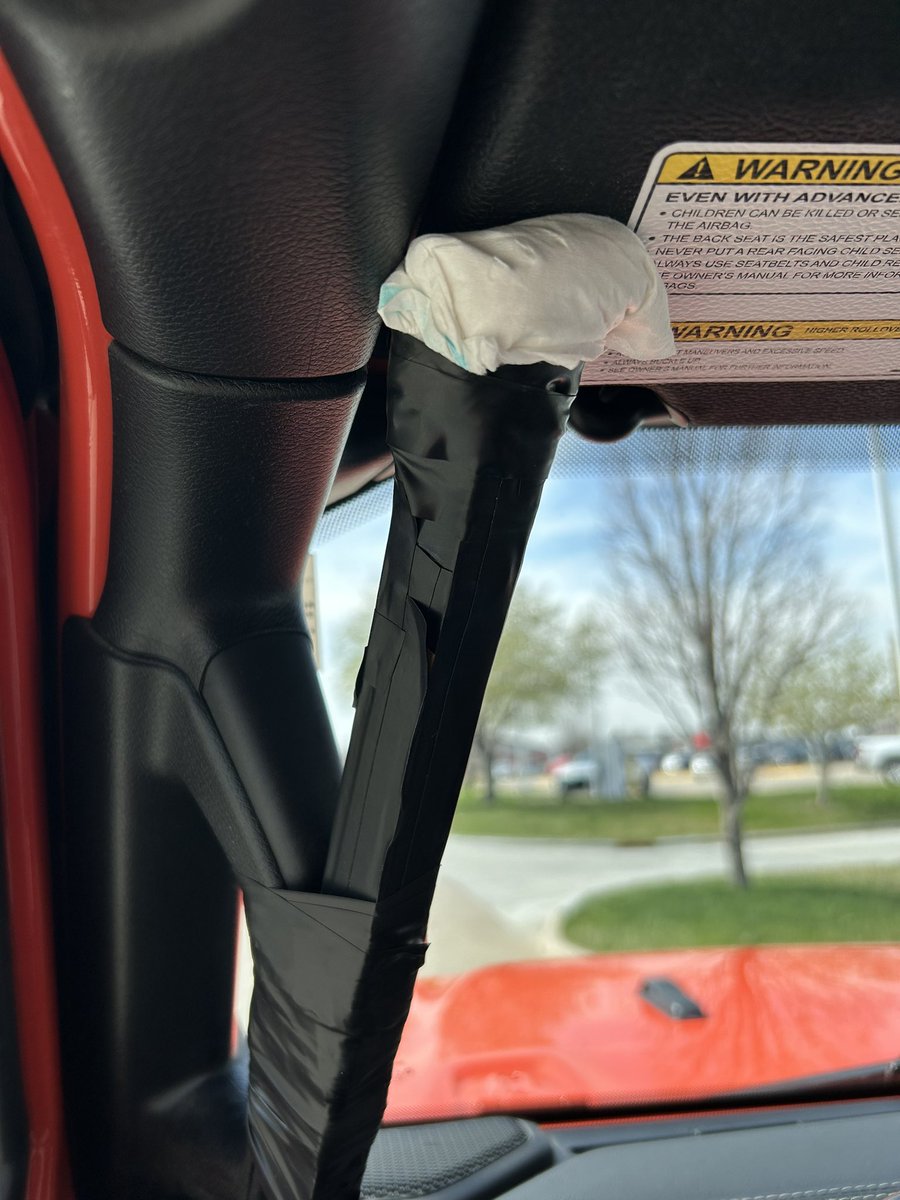 cornpolitics's tweet photo. Funny update: Duct tape doesn’t last forever- my 16 yo son’s upgraded temp fix for me (old wood piece, electrical tape) #FarmFix #KeepOnTruckin https://t.co/ij5LIIxBNF