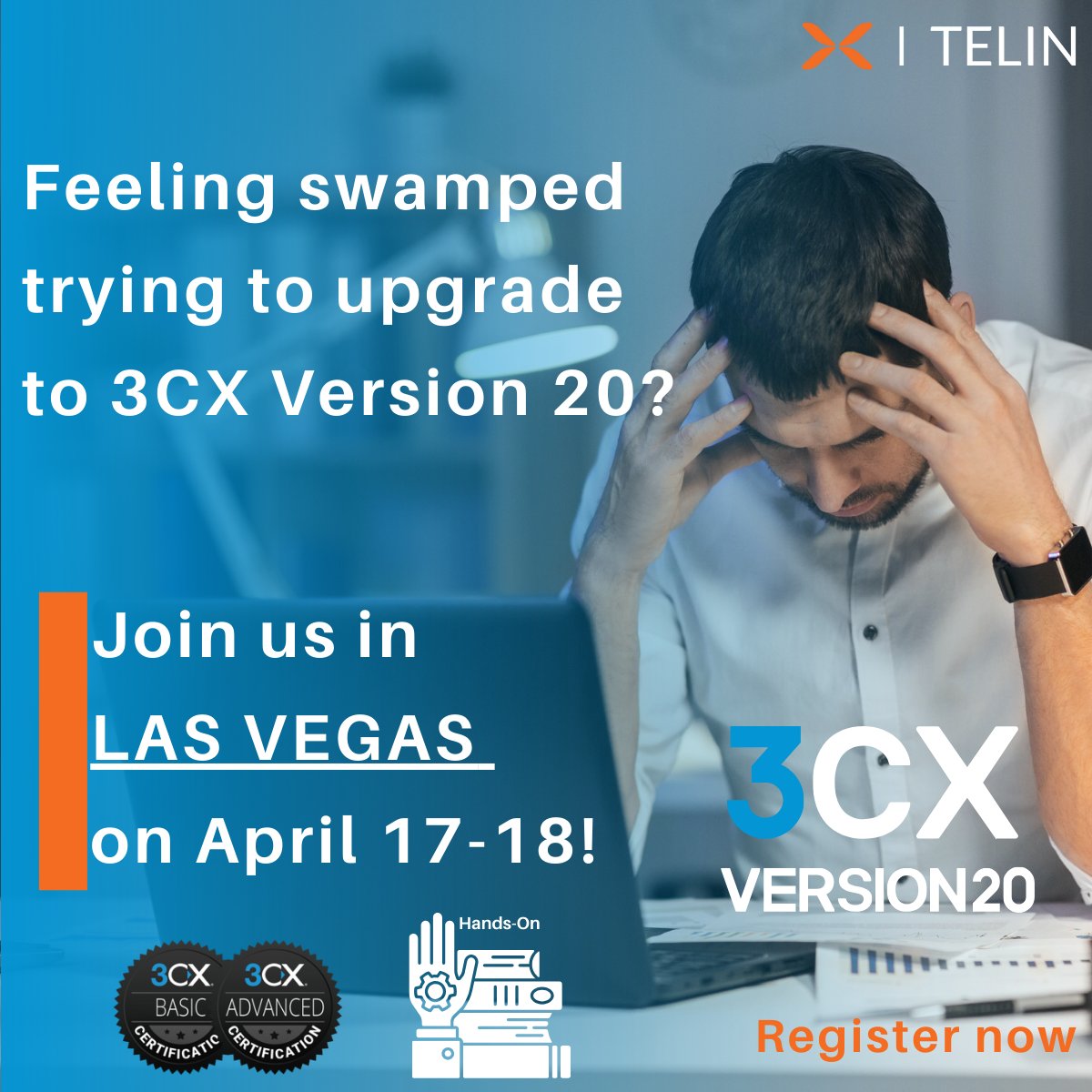 Feeling the #3CX  Version 20 blues! Feeling like you're lost in the Version 20 wilderness? We've got the ultimate roadmap to navigate this brave new world.
Join us #telin in #LasVegas  on April 17th and 18th
@3CX  @TelinSystems  @snom @Cyberdatacorp  
tinyurl.com/5emjhyxj