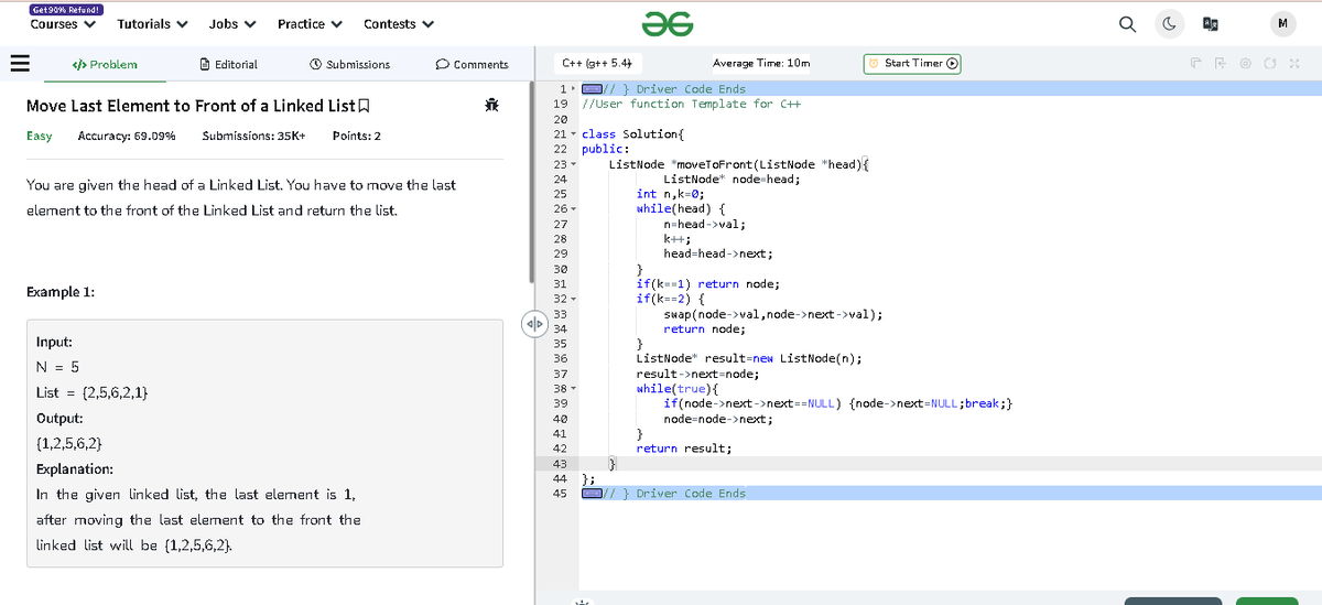 PrasherCodes's tweet photo. Day 84 #100daysofcodechallenge : Dive deeper into linked list revision, exploring the "Move Last Element to Front of a Linked List" DSA problem. Nailed the solution, solidifying understanding of linked list operations! 💻🔗 #coding  #DSA https://t.co/2tVDDqb4Wd