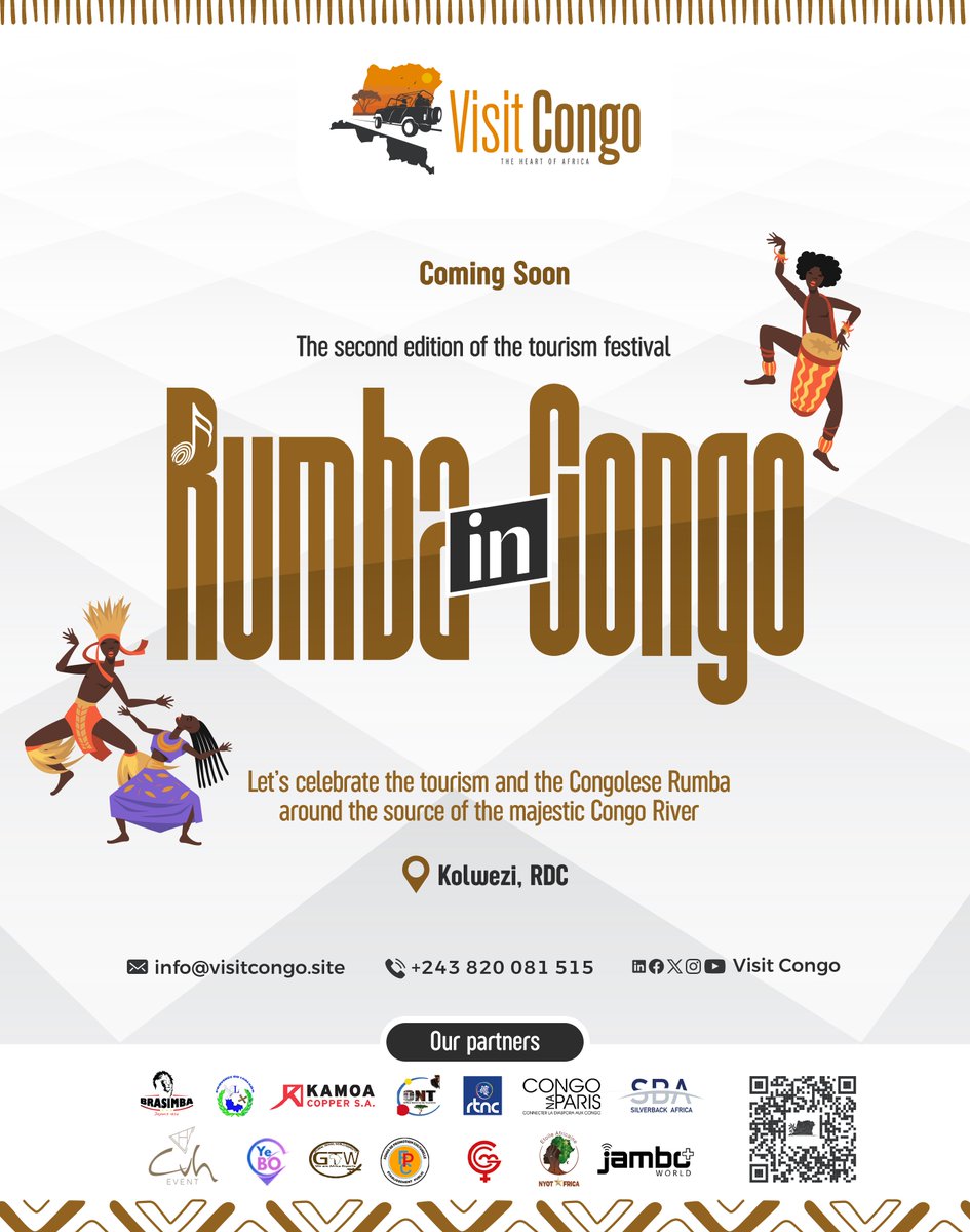 COMING SOON !!!

The second edition of the tourism festival RUMBA IN CONGO...🇨🇩❤️🤌🏾

#VisitCongo #HeartOfAfrica #Africa #DRCongo #Congo #RDCongo #RumbaInCongo #Kolwezi #Lualaba #CongoRiver #FleuveCongo