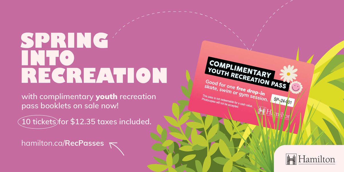 Spring into Recreation with swim, gym and skate pass booklets this season. Available for purchase at select #HamOnt Recreation Centres. Limited quantities available. For more information, visit hamilton.ca/recpasses