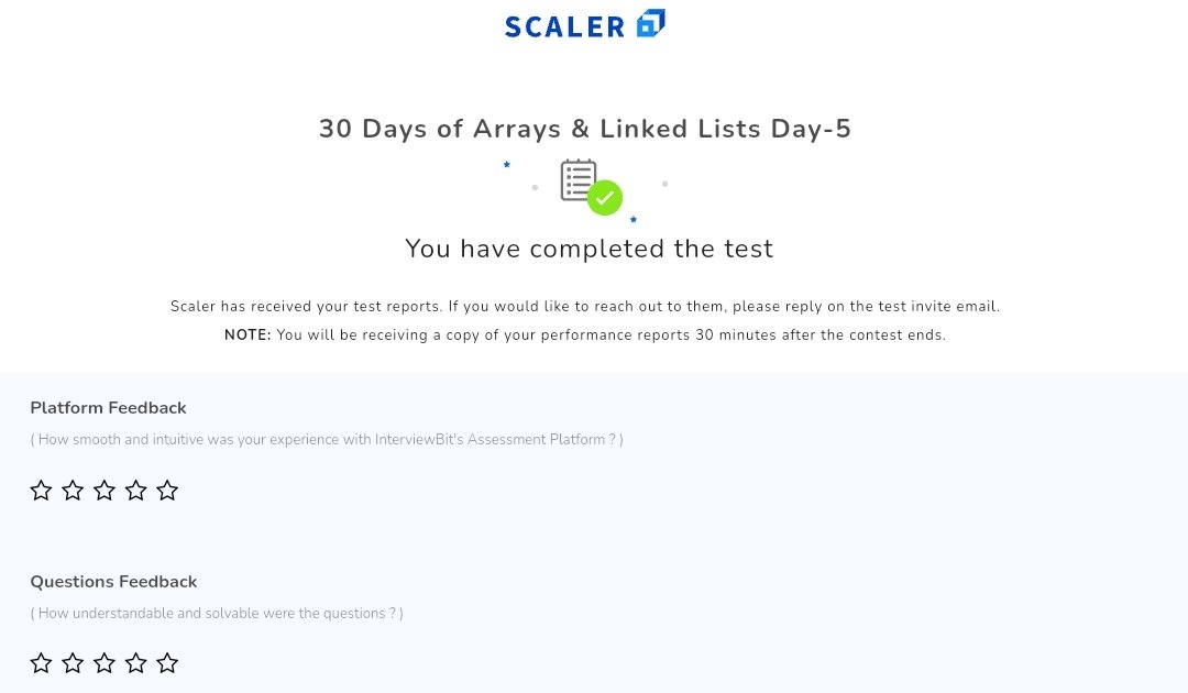 Dipansh00664388's tweet photo. Hey everyone completed day 5 challenge at scaler 30 days of arrays and linkedlist. #scalerdiscord #ScalerTopic #scaler @scaler_official https://t.co/iCNYDiahN2