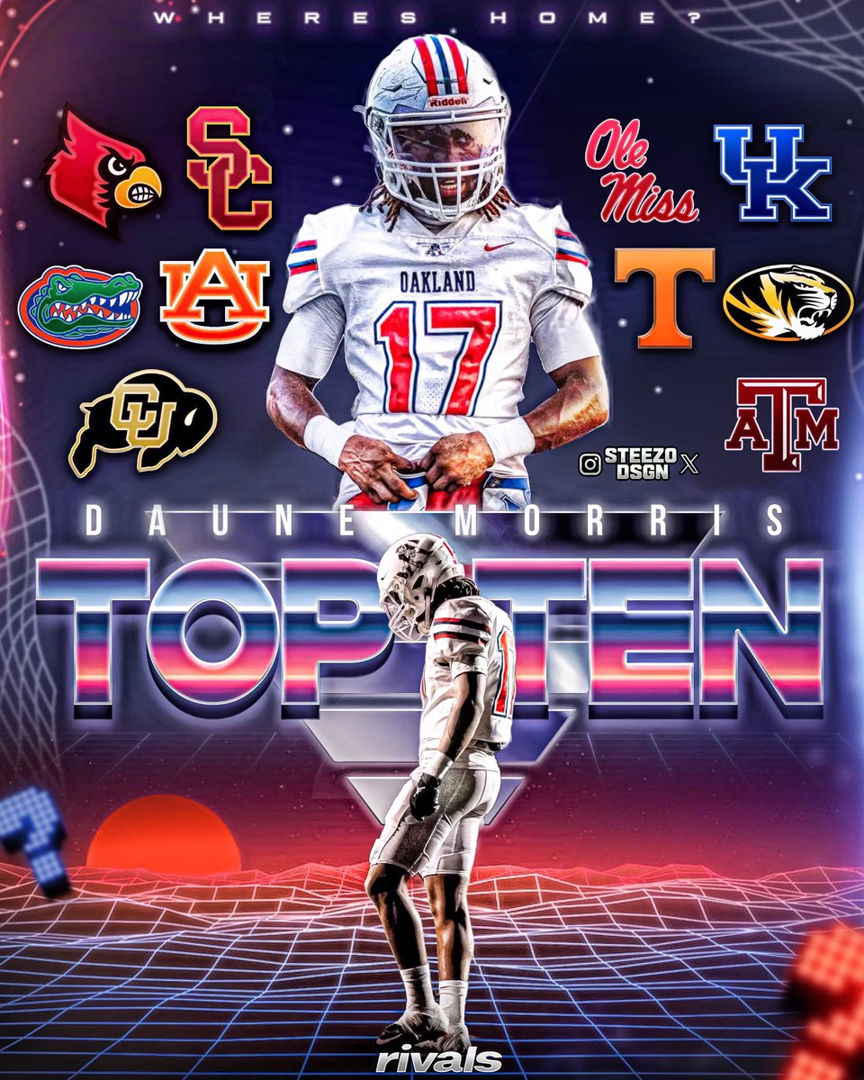 Four ⭐️ APB Daune “Doddle Bug” Morris narrows his list down to ten schools Morris is the No. 12 ranked player in the state of #Tennessee & held nearly 30 offers “A decision is coming soon.” Morris is one of the more explosive players in the 2025 class. n.rivals.com/content/athlet…