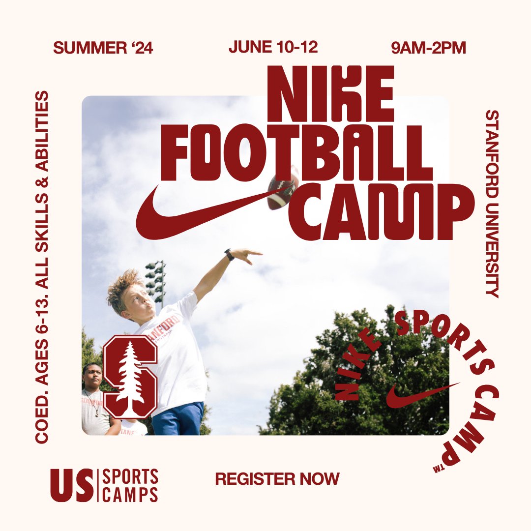 Camp season begins with our Nike Football Camp on June 10-12. Don't miss out on this one-of-a-kind camp experience! Details ➕ Register ➡️ StanfordFootballCamp.com #GoStanford