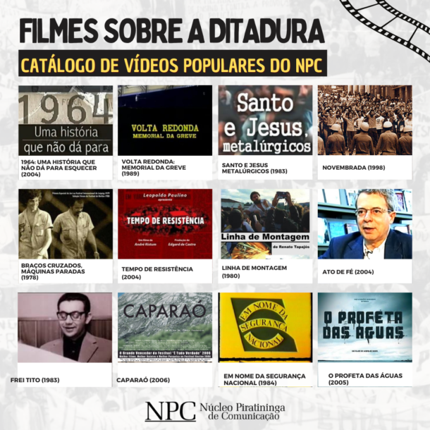 NPC_'s tweet photo. #Memória60AnosGolpe1964
Reunimos alguns filmes que estão Catálogo de Vídeos Populares do NPC e contam histórias de lutas que foram travadas durante a ditadura militar... 
#história #históriadobrasil #DitaduraNuncaMais #ditaduranuncamais #60anosgolpe #ditadura #ditadura https://t.co/k1Rwd1nf5q