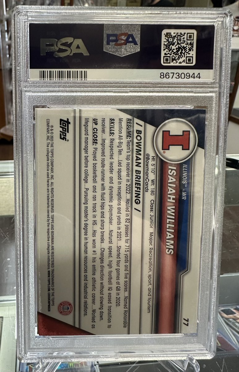 GideonsGallery's tweet photo. Here’s a first! @PSAcard called us last week to let us know our Jake Garcia 1st Sapphire was missing. We found it! It was slabbed in and on top of our PSA 10 Isaiah Williams! We got a real eBay 1/1 on hand here 🤣🤣🤣 https://t.co/nUJjrNY1BD