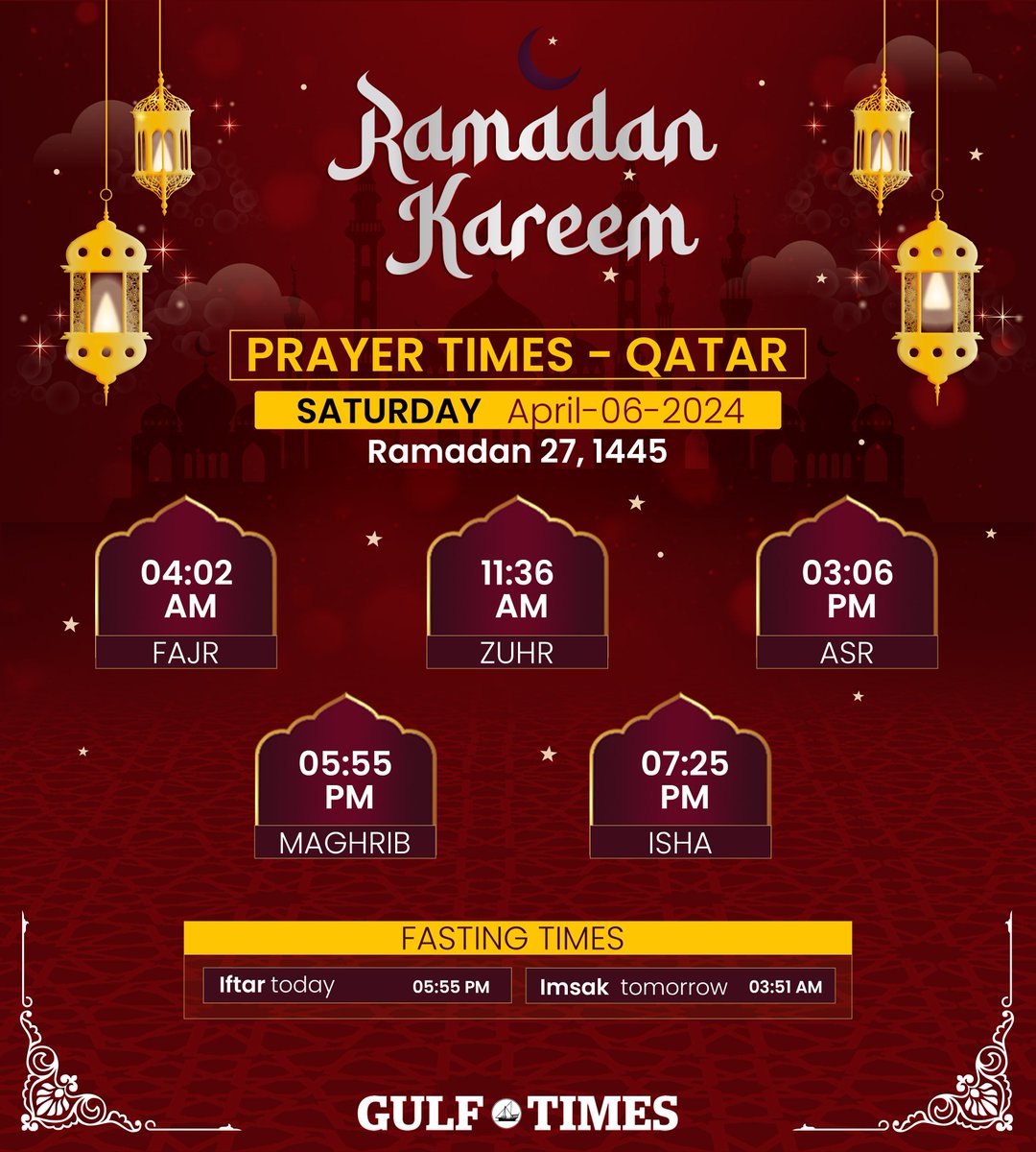 PRAYER TIMES and FASTING TIMES
#ramadan2024 #ramadankareem #qatar #doha #prayertime #suhoor #iftar #imsak