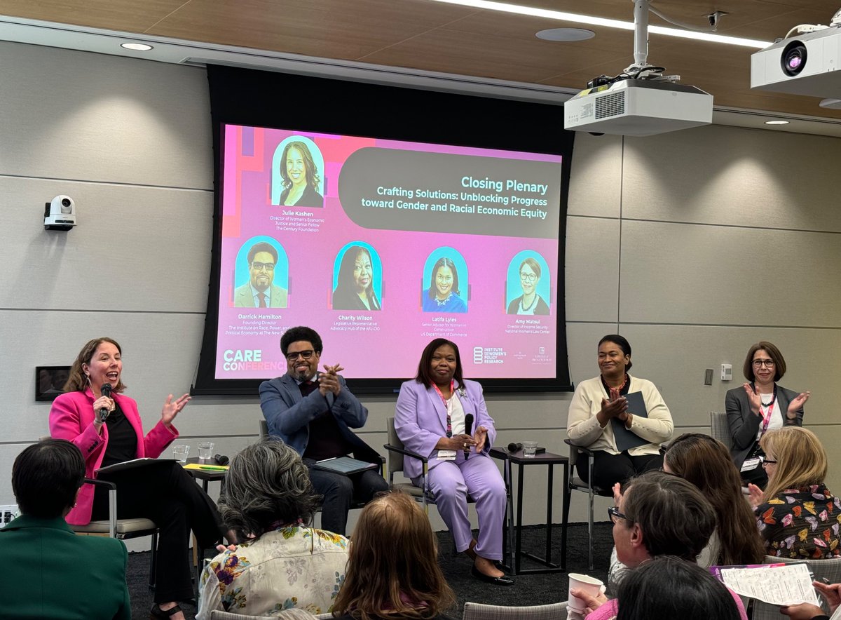 To close out the day, @JulieKashen is moderating a conversation with @DarrickHamilton, Charity Wilson @AFLCIO, @latifalyles, and @amy_matsui about their dreams for and strategies to achieve racial and gender equity.