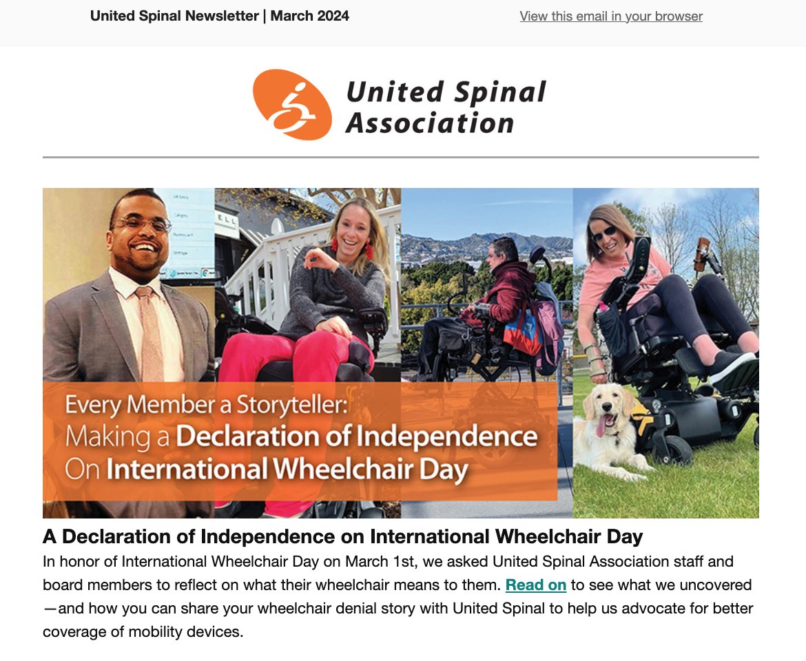 Are you subscribed to our newsletters? They cover various topics of interest to wheelchair users including tech, advocacy and employment. Sign up: unitedspinal.org/newsletters/