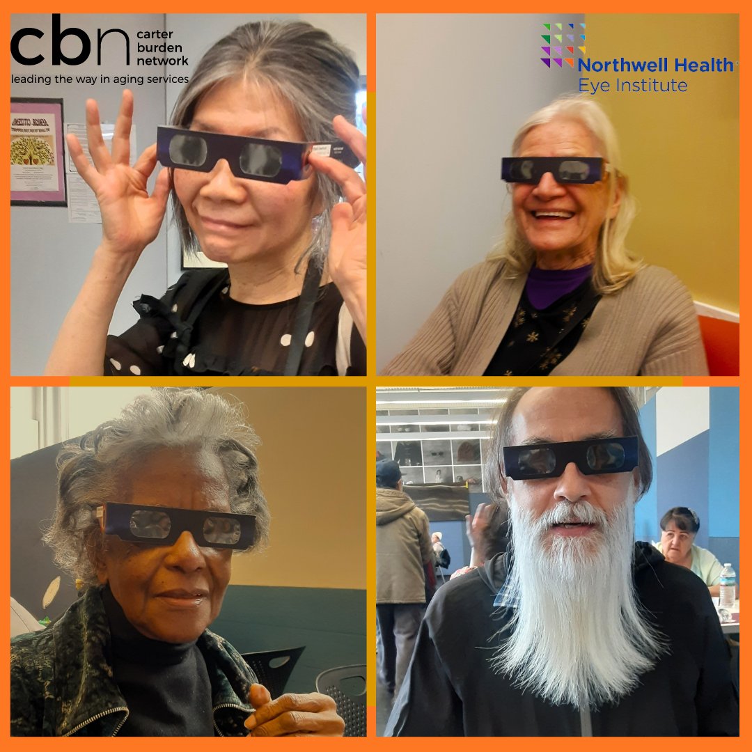 Our members are so excited for the solar eclipse coming up on Monday! CBN would like to say a special thank you to @NorthwellHealth Eye Institute for providing us with safety glasses so that we can enjoy the upcoming eclipse - safely! to learn more, Visit carterburdennetwork.org/newsletter-cal…