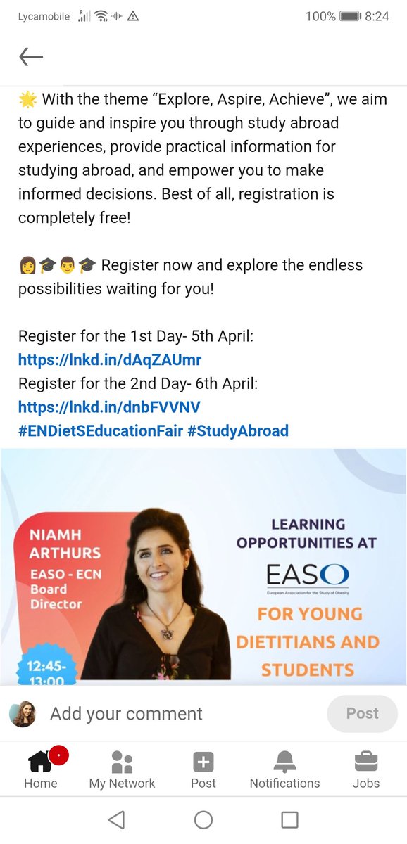 I'm Really delighted & excited 🤩 to present at this event on behalf of @EASOobesity @EASOobesityECN Board & Spark interest & passion ✨ in careers & #education #Training opportunities in #obesity worldwide 🌎#ENDietSEducationFair Register for free here 👉 linkedin.com/safety/go?url=…