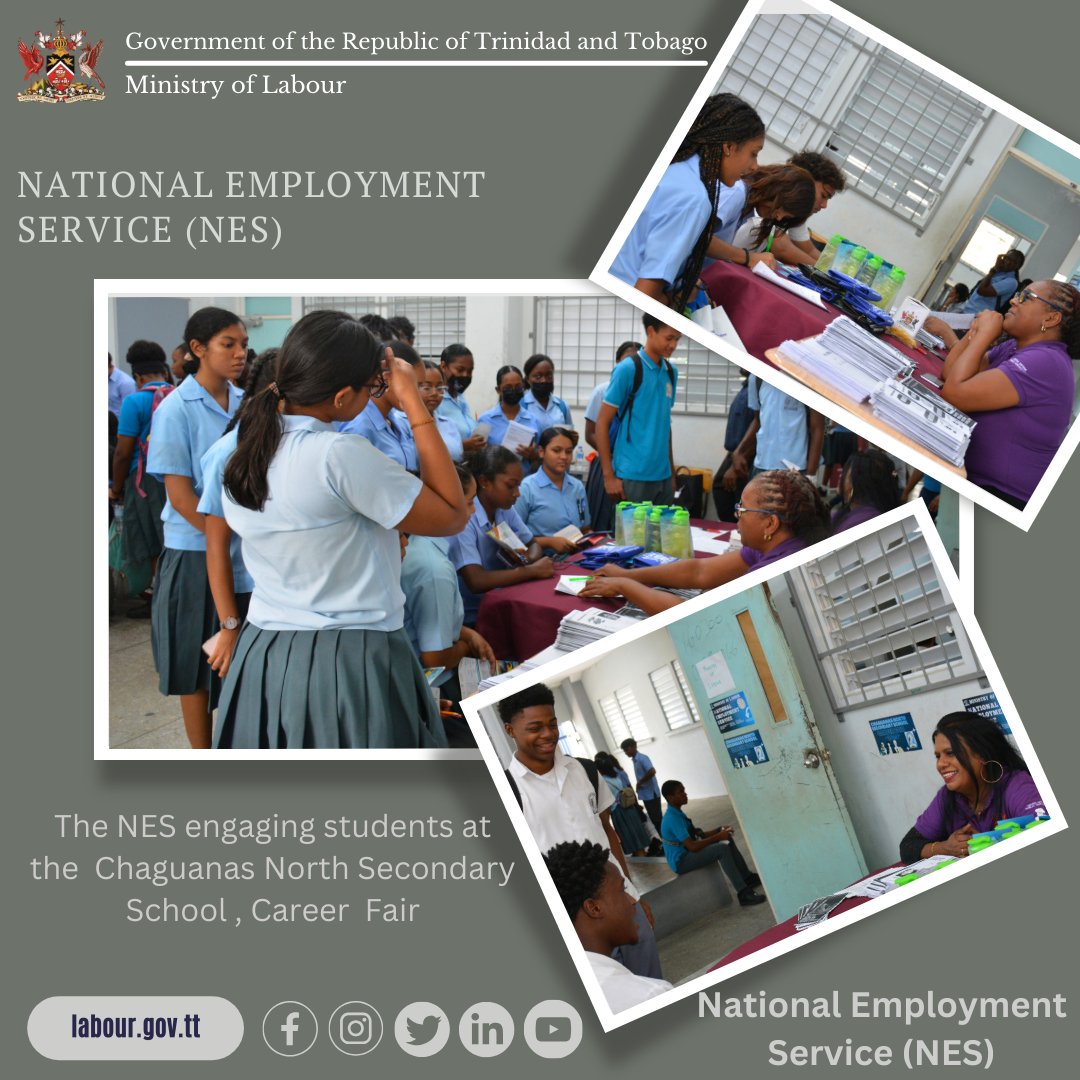 The National Employment Service (NES) participated in the Chaguanas North Secondary School Career Fair and provided Form 5 and 6 students with guidelines for entering the world of work as well as information on how to register with NES to access its the free job search service.