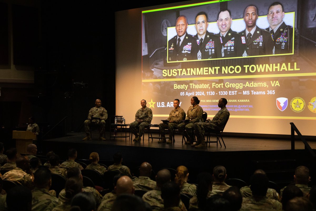 SCoE_CASCOM's tweet image. #Today, #CASCOM hosted the Sustainment NCO Townhall led by Command Sgt. Maj. Jimmy Sellers, Army Materiel Command CSM, at the Beaty Theater on Fort Gregg-Adams.

#PeopleFirst #SupportStartsHere #TalentManagement #WinningMatters #BeAllYouCanBe