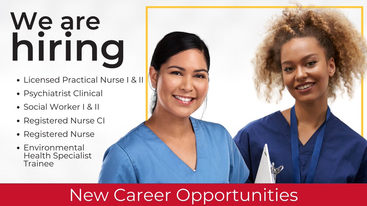 The @MDHealthDept is hiring for multiple medical positions across the state. LPNs, RNs, Social Workers, Psychiatrists and others. New career opportunities await you at MDH! For a current list of openings and to apply: bit.ly/MDHCareersOpen… #JoinMDH #MDHCareers