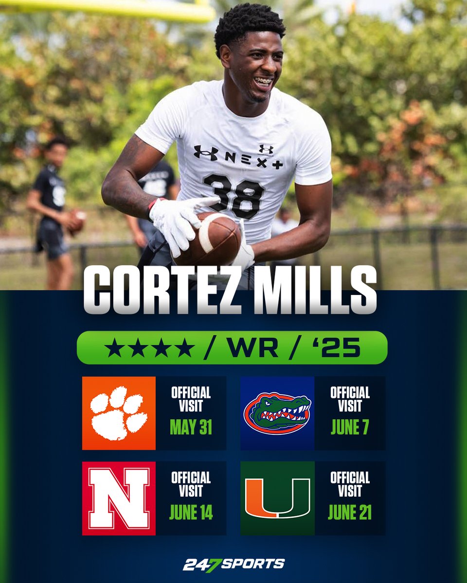 There are some heavy-hitters battling it out for #Top247 receiver Cortez Mills. He has four Official Visits lined up. I dropped my take on his recruitment in the story as well. VIP Update: 247sports.com/article/four-o… @whycover3 @247Sports