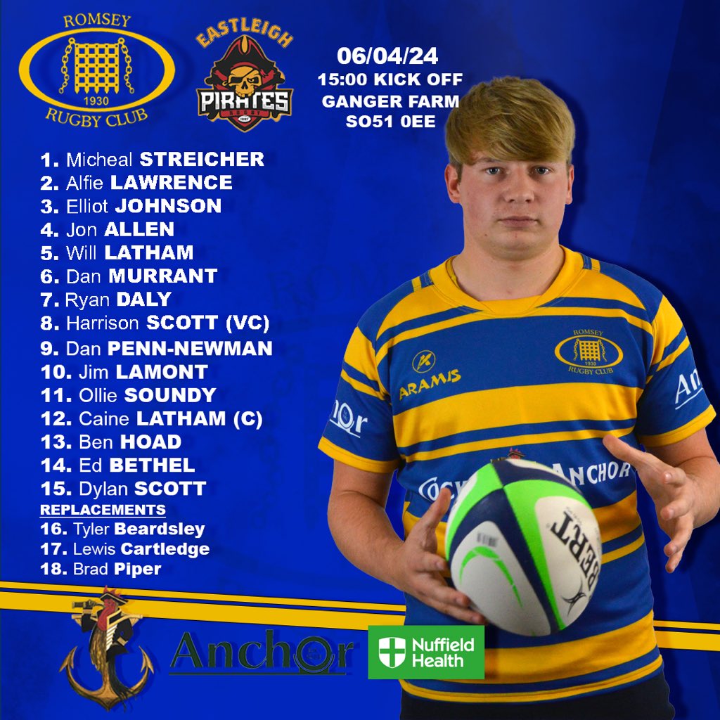 Your Romsey squad to face <a href="/EastleighRFC/">Eastleigh Pirates</a> tomorrow at home at Ganger Farm. Kick off 3pm