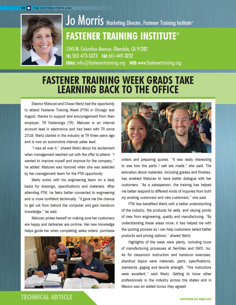 Thank you <a href="/OfficialLinkMag/">Link Magazine</a> for sharing our story in your recent issue! The article captures the experiences of two <a href="/trfastenings/">TR Fastenings</a> employees from Fastener Training Week last August. ow.ly/544a50R9wsT

Read the issue - linkmagazine.com 
#Fasteners #FastenerTraining
