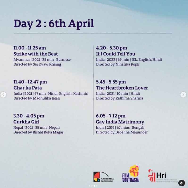 Our film 'Gay India Matrimony'will be screened in Shantiniketan. Arthshila Santiniketan is presenting ‘Create, Collaborate, Catalyse: Reflections on Sexual Violence in South Asia’, in collaboration with Hri Institue and Film Southasia (FSA).
Date: 06.04.2024
Time: 06:05-07:12 p.m