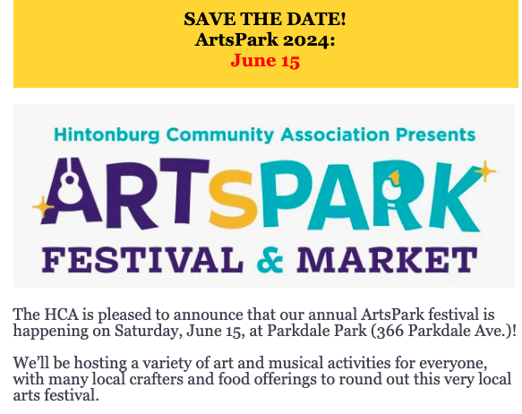 Once again this year, the dedicated volunteers at the Hintonburg Community Association are planning a local arts festival In Parkdale Market Park. ArtsPark2024 will take place between 10 a.m. and 4 p.m. on June 15.