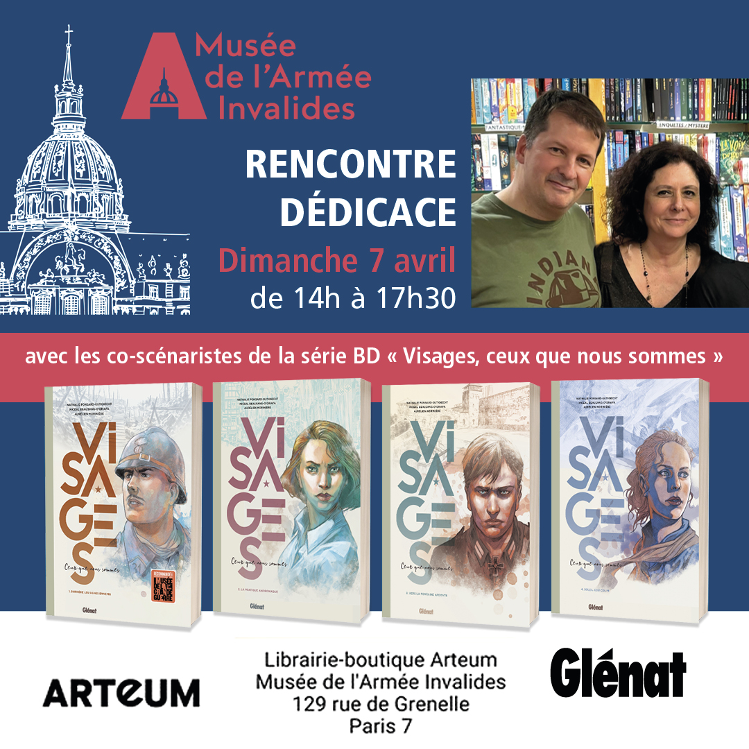 npggraphic's tweet photo. 🌦️ Dimanche 7 avril, 18° averses… L’occasion parfaite de nous rejoindre à la librairie du Musée de l’Armée de 14h à 17h30 ! Librairie des Invalides 129, rue de Grenelle Paris 15e #Dédicaces #RencontreBD #muséedelaguerre #invalides #bdvisages #identité @GlenatBD https://t.co/zgDjJ41x8U