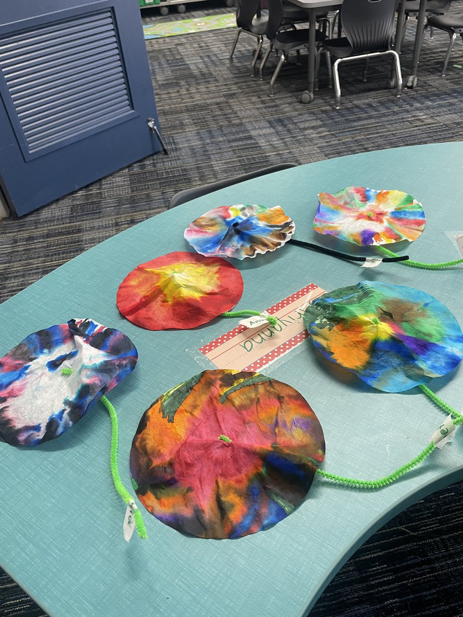 Always fun to see what fun flower creations some coffee filters, markers, and a little water from a spray bottle will make. #kindergarten #teaching