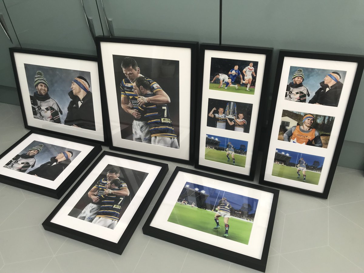 My framed prints of Leeds Rhinos and MND legends Rob Burrow & Kevin Sinfield taken from my charity paintings 🙌🙌🧡
 #leedsrhinos #Leeds #RugbyLeague #SuperLeague #MND #ArtistOnX #mndawareness #sirkev #robburrow