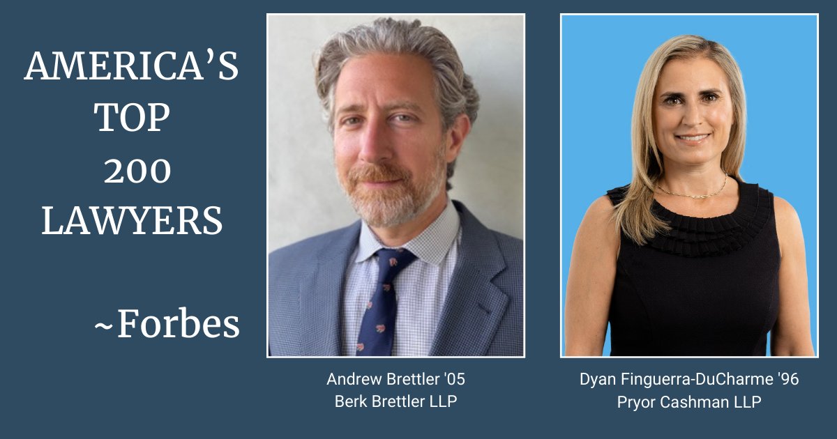 Congratulations to Andrew Brettler '05 and Dyan Finguerra-DuCharme '96 for being named to the Forbes list of America’s Top 200 Lawyers! Read more: bit.ly/49qerUA #brooklaw #brooklawalumni
