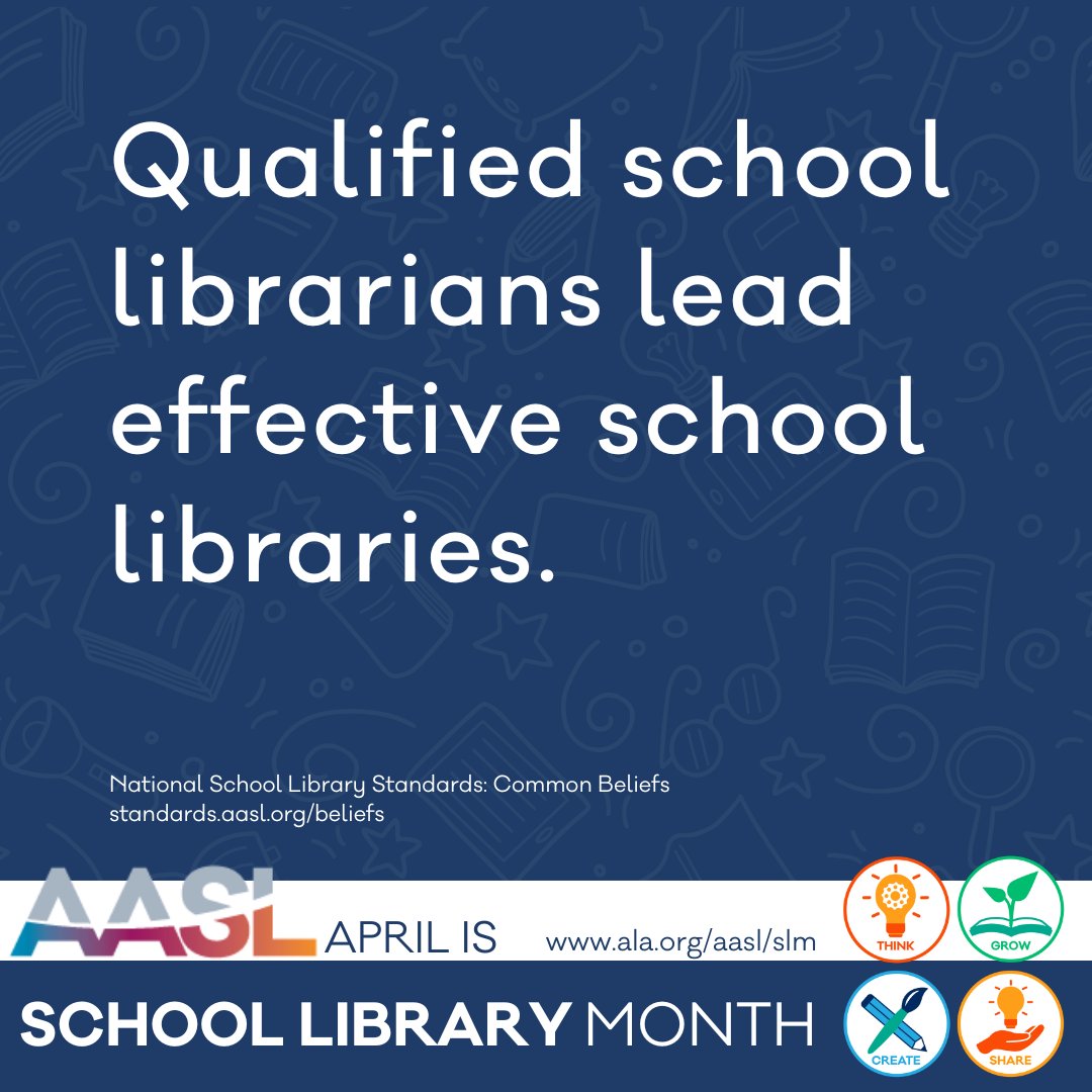 Qualified school librarians have been educated and certified to perform interlinked roles as instructional leaders, program administrators, educators, collab­orative partners, and information specialists. standards.aasl.org/beliefs #AASLslm #AASLstandards