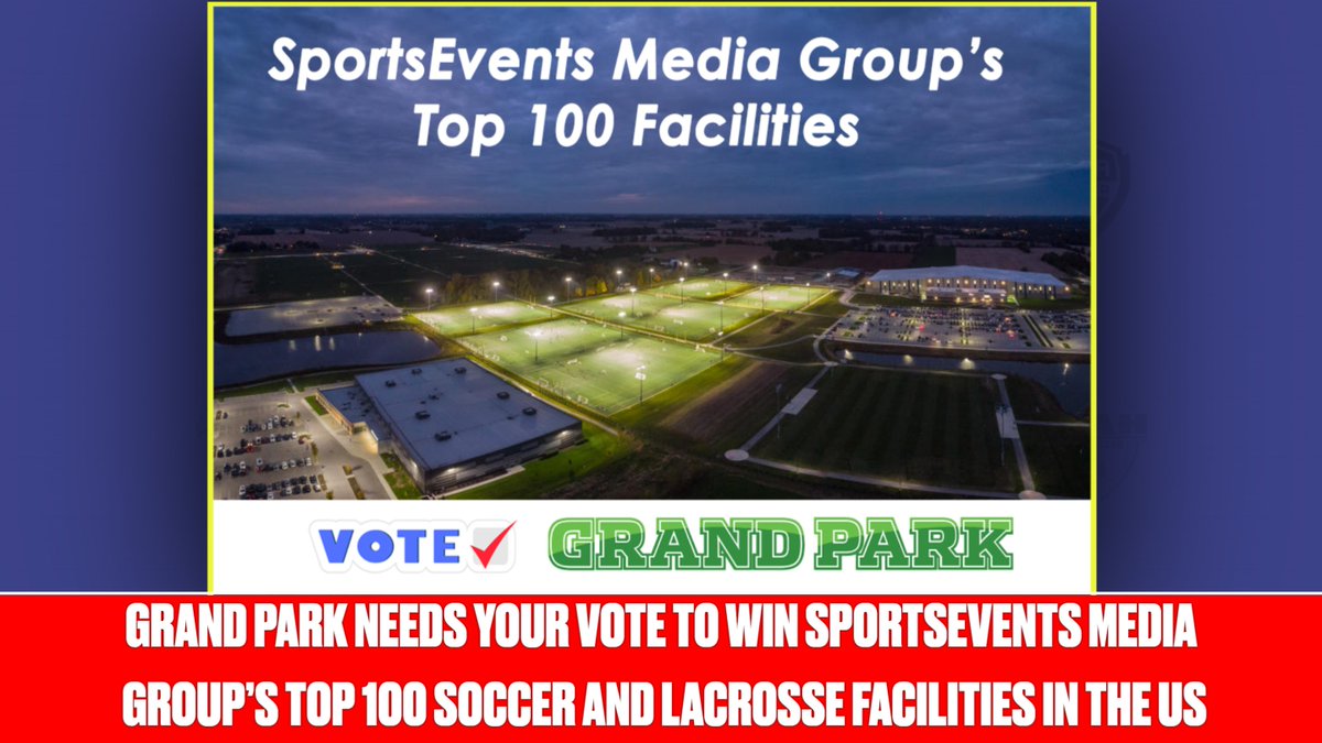 Grand Park needs your VOTE to win SportsEvents Media Group’s Top 100 soccer and lacrosse facilities in the US! Simply follow the link below and “like” the image of Grand Park on the Facebook post! Contest ends Sunday, April 7th. bit.ly/3vy5YkG