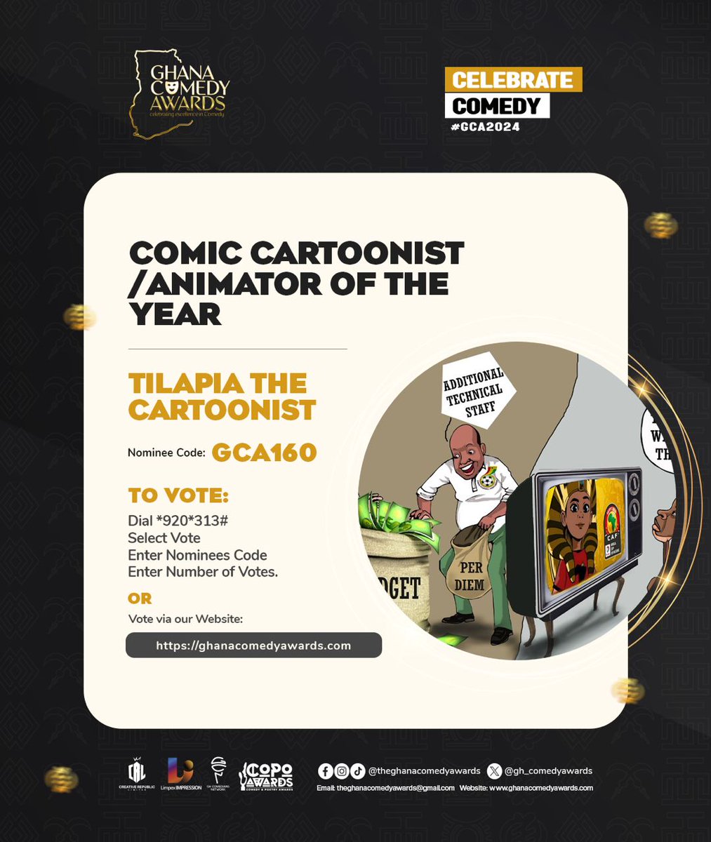 We have done it before, let's do it again! Kindly vote for Tilapia Da Cartoonist to win the Comic Cartoonist/Animator Of The Year Award #GhanaComedyAwards