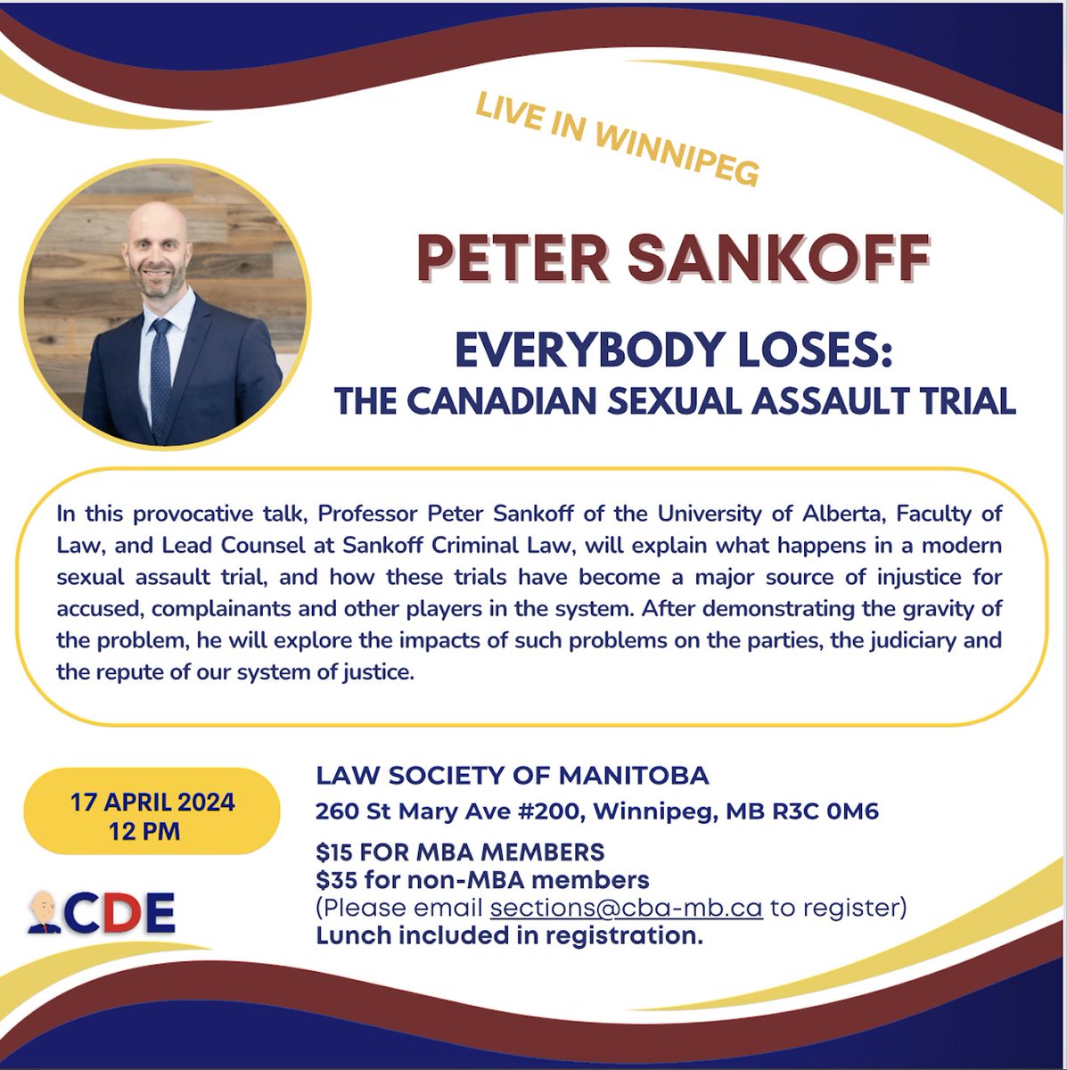 Mark your calendar! Join @petersankoff in an enlightening discussion on where we are in the criminal justice system, and what needs to change. Live in Winnipeg on April 17th!