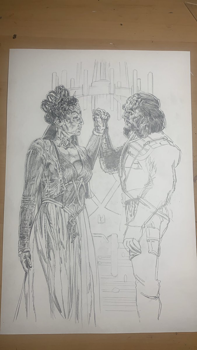 The engagement of #kruge and #valkriss.  Young #klingon love.  #wip #workinprogress #commission