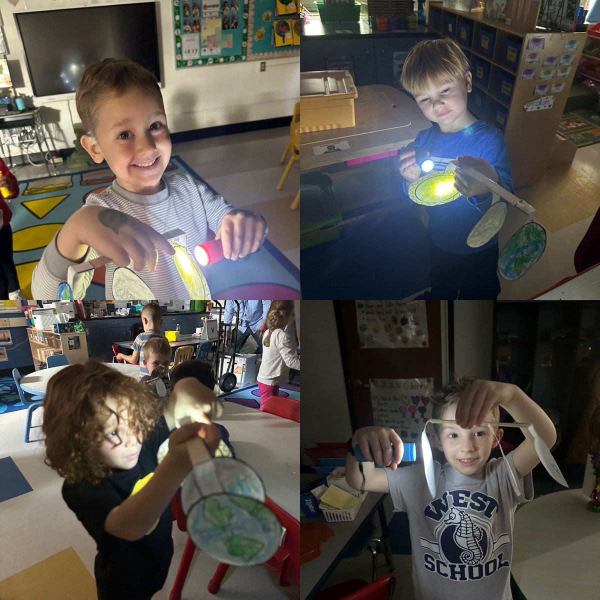 Pre-K students at west learned about the upcoming Solar Eclipse by making their own mobiles! We used flashlights to show how the moon covers the sun’s light. 🔦🌚☀️ @TursiCristie @WestSchoolLBNY @LBSchoolsNY