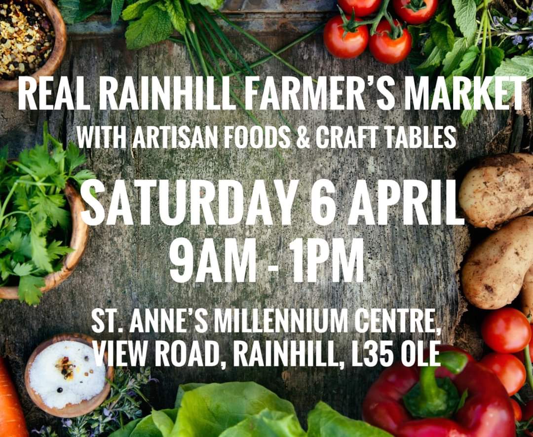 We'll be serving our delicious food in the cafe at Real Rainhill Farmers Market tomorrow morning.  Come and see us, we'll be inside serving coffees, teas, cakes and international delights from 9!  Here's hoping Storm Kathleen leaves us alone!