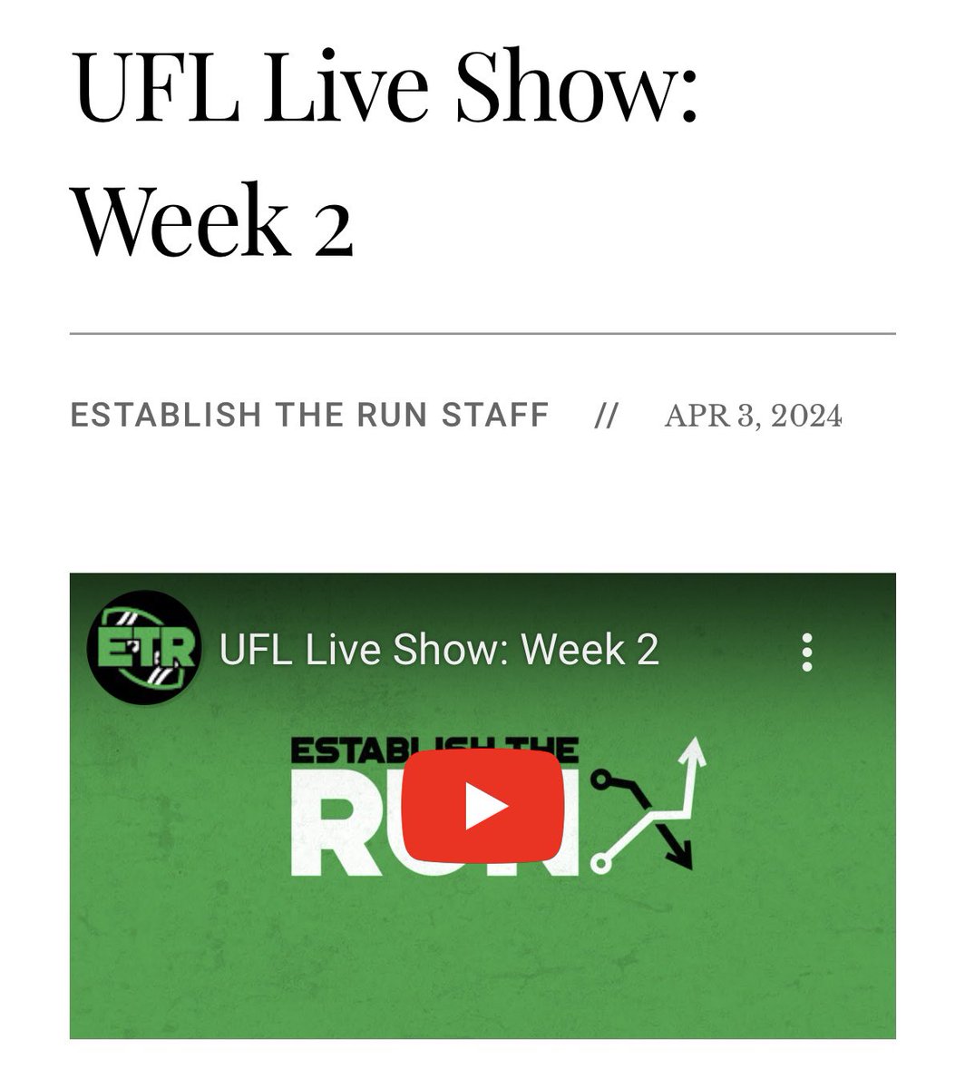 Broke down every angle of the Week 2 UFL slate. Replay up @EstablishTheRun: establishtherun.com/ufl-live-show-…
