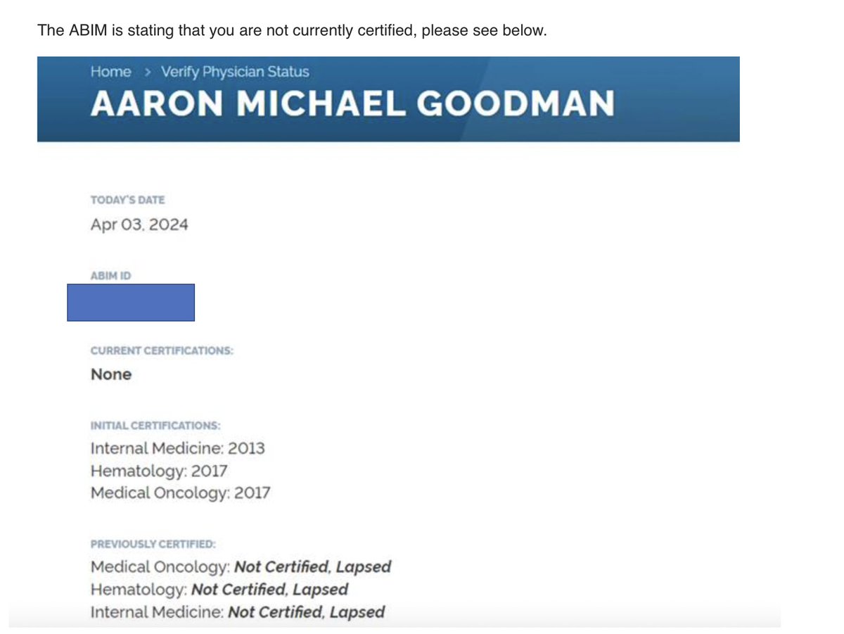 ABIM extortion-thread I started vacation with kids with an unfortunate email threatening my ability to practice medicine. Hospital bylaws require me to be board certified. But I am certified! it hasn't been 10 years since my heme board. I should be good (at least I thought)!
