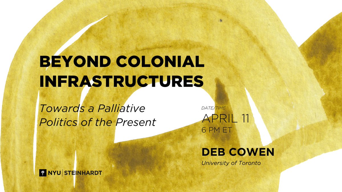 NYU Steinhardt Media, Culture, and Communication (@mccnyu) on Twitter photo We're delighted to welcome <a href="/debcowen/">Deborah Cowen</a> as our 2024 LeBoff Visiting Scholar beginning next week.
RSVP to their April 11 NYU Keynote >> steinhardt.nyu.edu/events/beyond-… We're delighted to welcome <a href="/debcowen/">Deborah Cowen</a> as our 2024 LeBoff Visiting Scholar beginning next week.
RSVP to their April 11 NYU Keynote >> steinhardt.nyu.edu/events/beyond-…